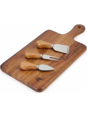 Meks Amberhaus 4 Parça Akasya Ahşap Peynir Sunum Seti ve Bıçak Takımı - 29X18 cm Şarküteri ve Ikramlık T