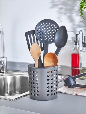 Meks Plastik Silindir Dik Kaşıklık & Tezgah Üstü Düzenleyici & Servis Standı, Antrasit
