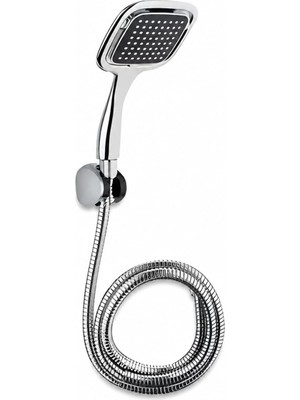 Meks Alper Banyo Krom Kare Duş Seti, Kare El Duş Başlığı, Krom Mafsal ve 150 cm Epdm Duş Hortumu, Parlak