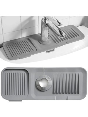 Meks Elastik Musluk Matı Su Tutucu Düzenleyici Kaydırmaz Taban Organizer Mutfak Banyo Lavabo, Antrasit