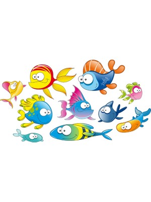 Meks Tilki Dünyası Komik Balıklar Duşakabin ve Banyo Çocuk Odası Dekoratif Duvar Sticker Yapışkanlı Foly