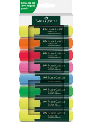 Meks Faber-Castell Fosforlu Kalem Seti, 8’li, Su Bazlı Mürekkep, Kesik Uç, 3 Farklı Çizgi Kalınlığı, Yen