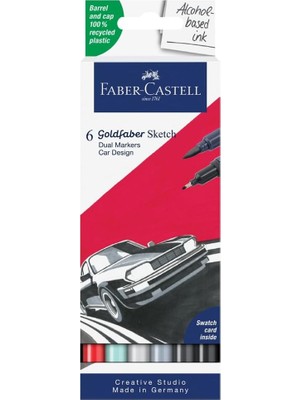 Meks Faber-Castell Goldfaber Sketch Araba Tasarım Markör Seti, 6’lı, Çift Uçlu, 0.6 mm Fineliner Uç, Kal