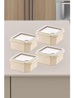 Meks Smartware 4'lü Q-Box Saklama Kabı Latte 350 ml