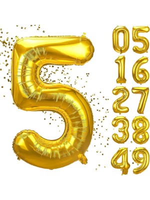 Meks Xesha 5 Yaş Doğum Günü Rakamlı Balon Yaş Günü Gold Renk Uçan Balon 102 cm Doğum Günü ve Parti Dekor