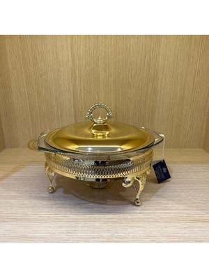 Meks Queen Anne Altın Kaplama Isıtıcılı Yuvarlak Yemek Servis 29.5 x 23.5 x 19.5 cm