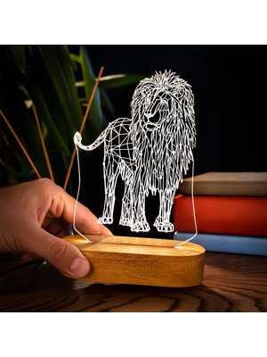 Meks Geometrik Aslan Tasarımlı 3D LED Gece Lambası