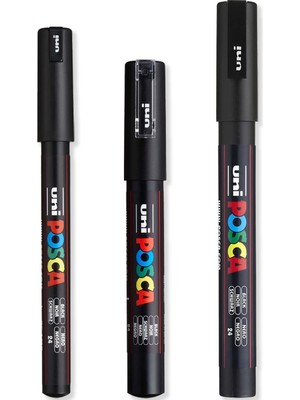 Meks Posca - Ultra Ince - Ince Boya Marker Kalem Seti - Pc-1mr, Pc-1m, Pc-3m - Siyah Mürekkep - 3'lü Pak