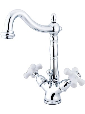 Meks Kingston Brass KS1431PX Heritage Iki Kollu Banyo Musluğu, Porselen Çapraz Saplı, Pirinç Pop-Up, 15,
