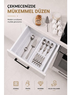 Meks Sas Haus Çekmece Içi Kaşıklık Organizer Bölmeli Mutfak Düzenleyici Beyaz S-11030