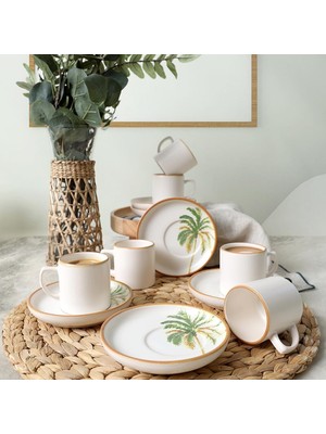 Meks Keramika Bronze Palmiye Nordic Kahve Takımı 12 Parça 6 Kişilik 22902-03