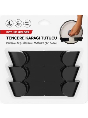 Meks Tencere Kapağı Tutucu 3 Set (6 Parça) Kendinden Yapışkanlı, Pot Lid Holder