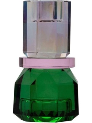 Meks Kristal Mum Tutucu, Gökkuşağı/pembe/ö. Yeşil, 7X7X13 cm