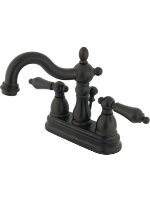 Meks Kingston Brass KB1605ALB Heritage 10CM Merkez Set Lavabo Musluğu, Kol ve Pop-Up, Yağlı Bronz
