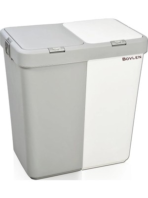 Meks 80 Litre Dokunmatik Çamaşır Sepeti - Iki Bölmeli Dekoratif Çamaşır Sepeti - Gri Beyaz - 55X35X58.5