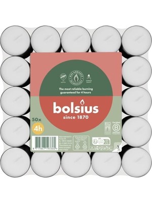 Meks Bolsius Tealight Mum 50 Adet, 4 Saat Uzun Yanma Süreli, Dumansız & Parfümsüz, Beyaz Dekoratif Mum,