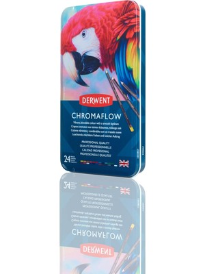Meks Derwent Chromaflow Renkli Kalem, 24'lü Set, Metal Kutuda, 3,5 mm Uç Kalınlığı, Yumuşak Dokulu Karış