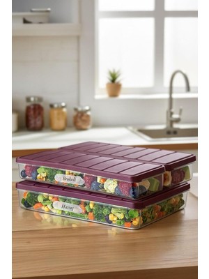 Meks 3'lü Set (1 Adet 2,25 2 Adet 1 Lt.) Nora Organizer Buzdolabı Buzluk Düzenleyici Saklama Kabı-Mürdüm