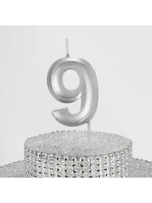 Meks 9 Dokuz Rakamlı Gümüş Gri Mum 6.5 cm