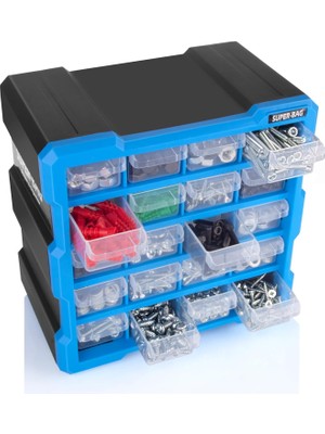 Meks Super Bag Mono Blok Çekmece Seti 20'li Hobby Organizer Seti Monoblok Çekmece Vida Dübel Kutusu Takı