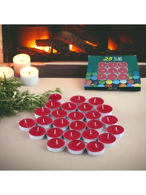 Meks Tealight Mum 25X10 gr Dekoratif Mumu Kandil Hediyelik Fitilli Mumluk Şamdan Kırmızı Renk Kokusuz