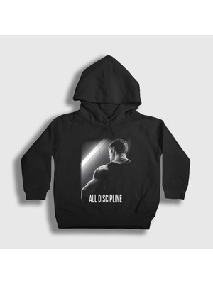 Presmono Unisex Çocuk Siyah Discipline Gym Fitness David Laid Kapüşonlu Sweatshirt