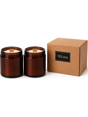 Meks 2'li Paçuli Rosemary Kokulu Mum Seti Toplam 420 ml (260 Gr) - Ahşap Fitil, Amber Cam, Uzun Yanma Sü