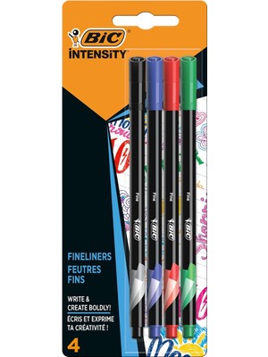 Meks Bic Intensity Fine Liner Keçe Uçlu Kalem 4'lü Blister Klasik Renkler, Siyah,mavi,kırmızı ve Yeşil R