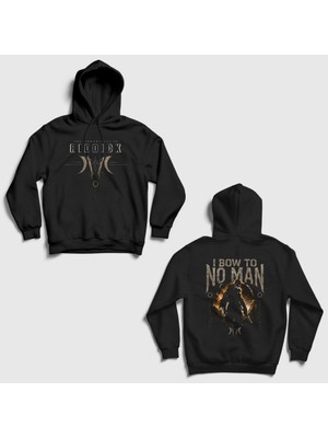 Presmono Unisex Siyah I Bow To No Man Riddick Sırt Baskılı Kapüşonlu Sweatshirt