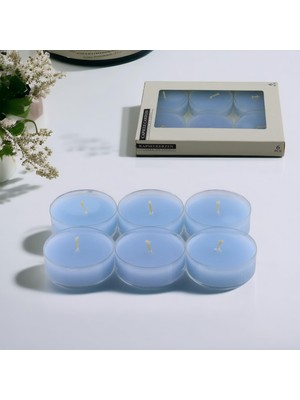Meks Tealight Kapsül Mum 6X35 gr Dekoratif Mumu Kandil Hediyelik Fitilli Mumluk Şamdan Mavi Renk Kokulu