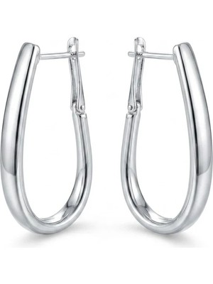 Zeino Parlak Yüzeyli Oval Klipsli Küpe  - Beyaz Altın Kaplama - 33 mm