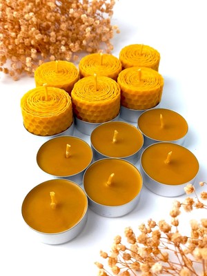 Meks Petekoğlu 12 Adet (6'sı Sarma) Bal Mumu Mum Tealight Doğal Petek Balmumu Mum Beeswax Candle