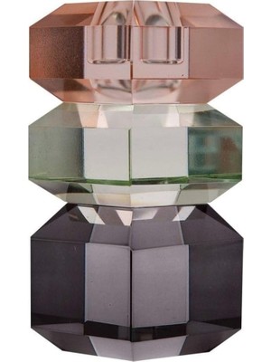 Meks Kristal Mum Tutucu, Şeftali/yeşil/füme, 6X6X13 cm