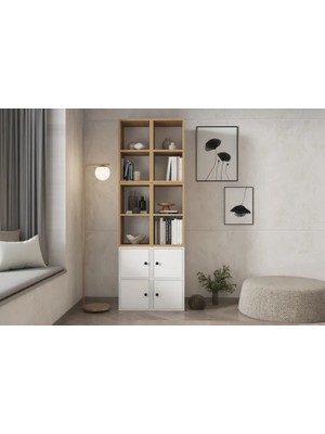 Vivense Zara Dekoratif Geniş Kitaplık Kapaklı Modüler Kitaplık ve Raf Sistemi Nrg Ktp 1141