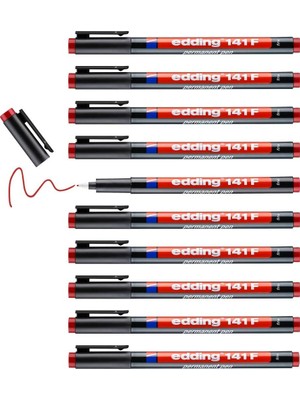 Meks Edding 141 F Permanent Kalem - Asetat Kalemi Kırmızı - 10 Kalem - 0,6 mm Yuvarlak Uç
