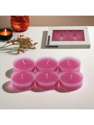 Meks Tealight Kapsül Mum 6X35 gr Dekoratif Mumu Kandil Hediyelik Fitilli Mumluk Şamdan Pembe Renk Kokusu