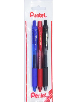 Meks Pentel Energel 0.7 mm Likit Roller Kalem Siyah/mavi/kırmızı 3'lü Set