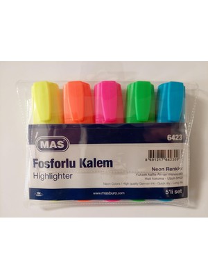 Meks Mas Fosforlu Kalem 5'li Plastik Ambalaj