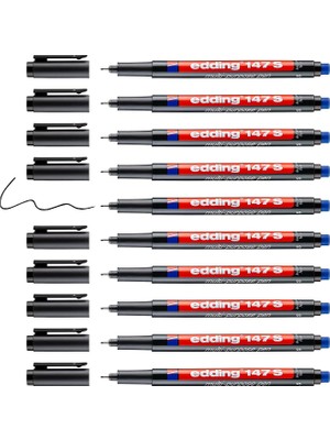 Meks Edding 147 S Silgili Permanent Kalem - Asetat Kalemi - Siyah - 10 Kalem - 0,3 mm Yuvarlak Uç