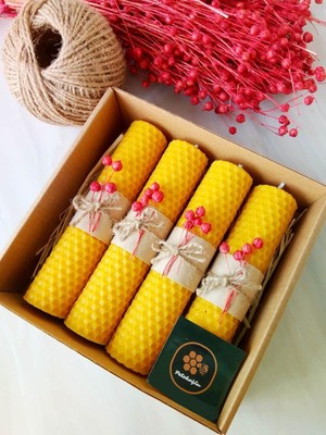 Meks Petekoğlu (4 Adet) 14CM x 3cm Doğal Petek Balmumu Mum Hediyelik Bal Mumu Mum Besswax Arı Mumu