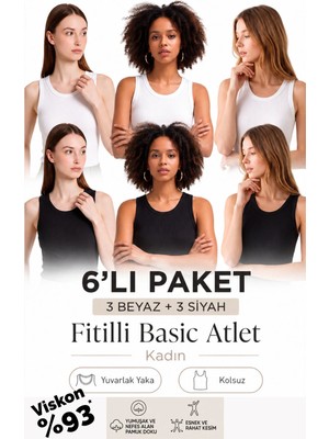 Loule Kadın 6 Adet %93 Viskon Kalın Askılı Basic Atlet - 6'lı Avantaj Paketi