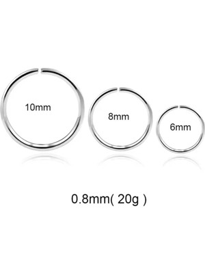 Mey İthalat Cerrahi Çelik Halka Piercing, 6-8-10 Mm, 0.8 mm Kalınlık, Gümüş, Unisex