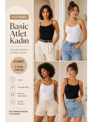 Loule Kadın Ip Askılı & Dantel Detaylı Viskon 4 Adet Atlet