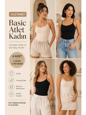 Loule Kadın Ip Askılı & Dantel Detaylı Viskon 4 Adet Atlet