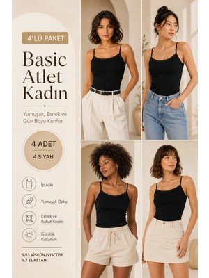 Loule Kadın Ip Askılı & Dantel Detaylı Viskon 4 Adet Atlet