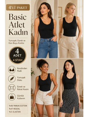 Loule Kadın Pamuklu & Modal V Yaka 4 Adet Kaşkorse Atlet - Toparlayıcı Göğüs Pedli
