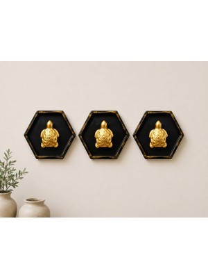 ALCdesing 3'lü Altın Kaplumbağa Duvar Dekoru Altıgen Çerçeveli Feng Shui Dekoratif Duvar Süsü Salon Ofis Ev Dekorasyonu