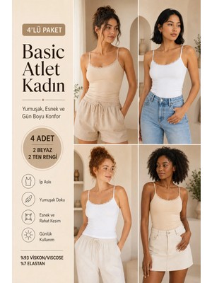 Loule Kadın Ip Askılı & Dantel Detaylı Viskon 4 Adet Atlet