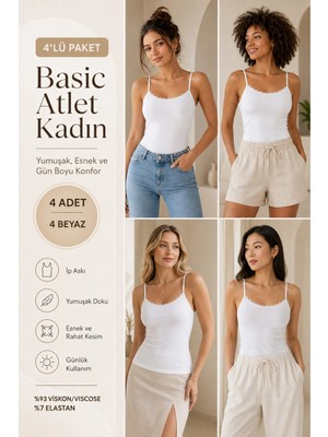 Loule Kadın Ip Askılı & Dantel Detaylı Viskon 4 Adet Atlet
