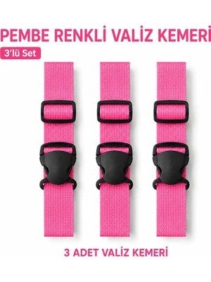 Trink Çanta Valiz Kemeri ve Bavul Kemeri  * 3 Adet * Pembe